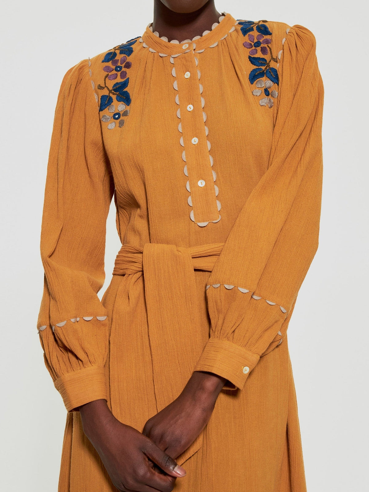 Robe longue brodée Mathilda - Camel