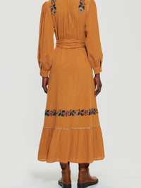 Robe longue brodée Mathilda - Camel