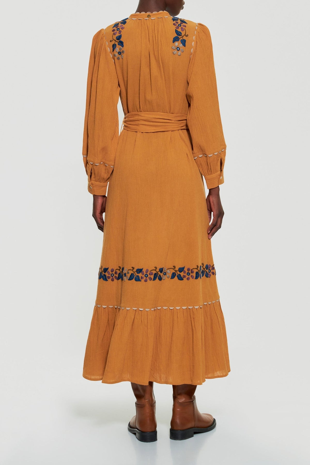 Robe longue brodée Mathilda - Camel