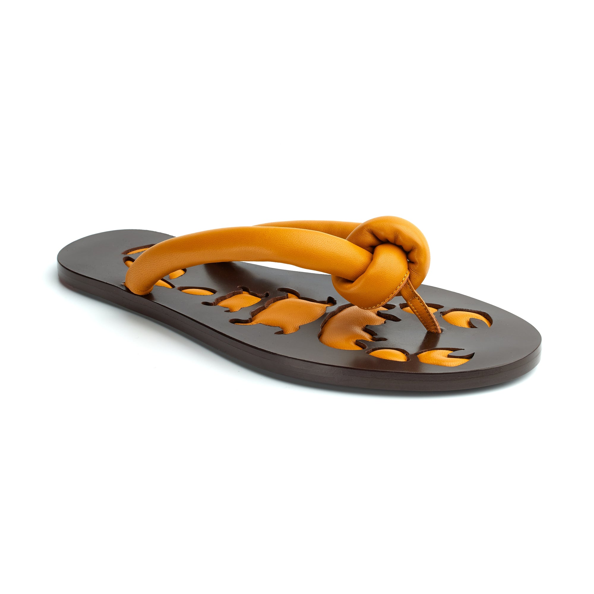 10qty NEW / Tongs Milan matelassées en cuir - Mustard