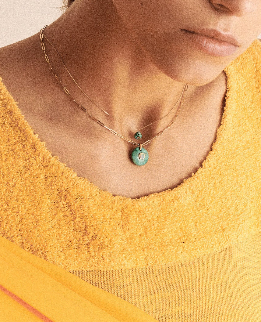 Collier Milo en or jaune - Turquoise & Opale australienne