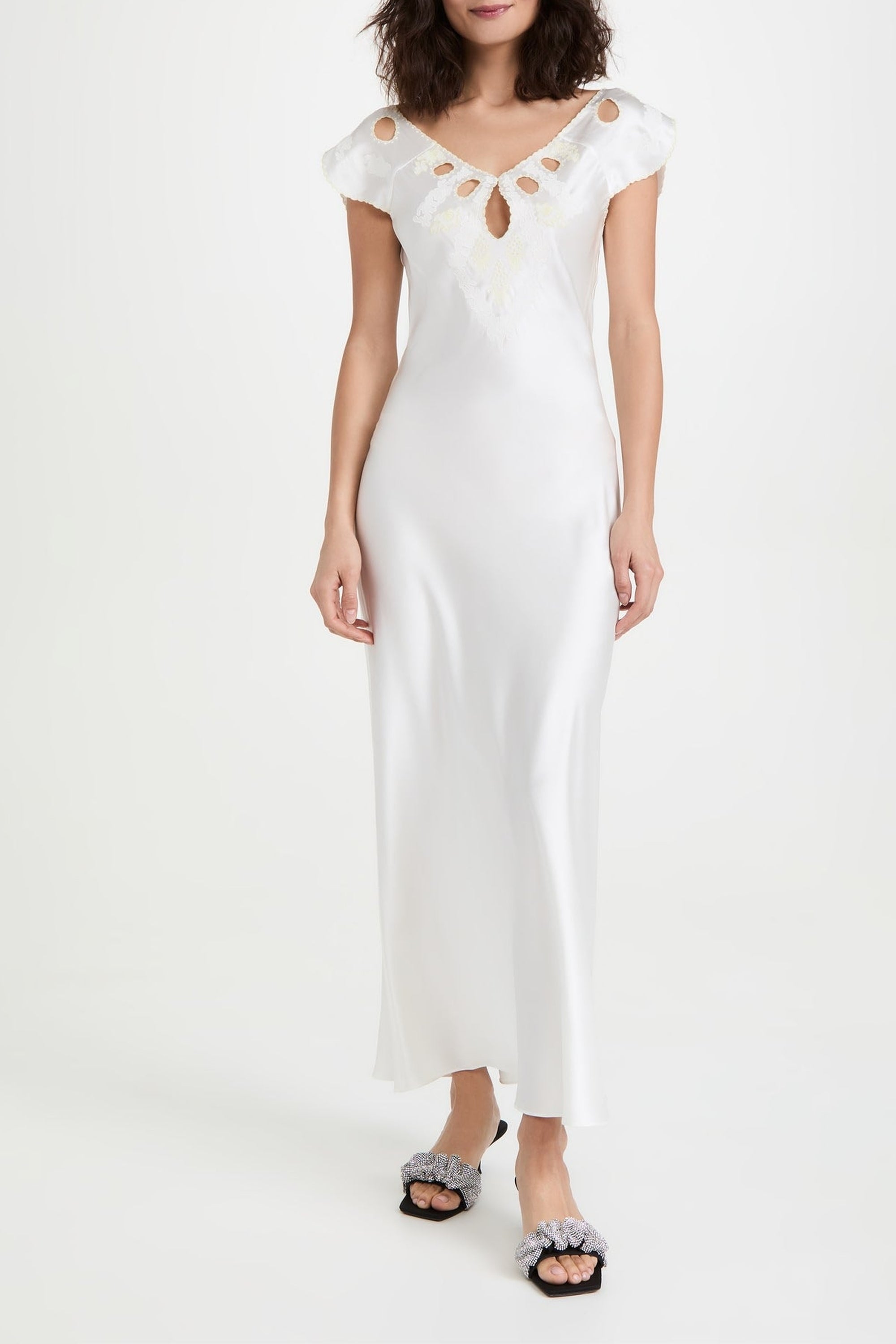 Robe midi brodée en soie - Ivory