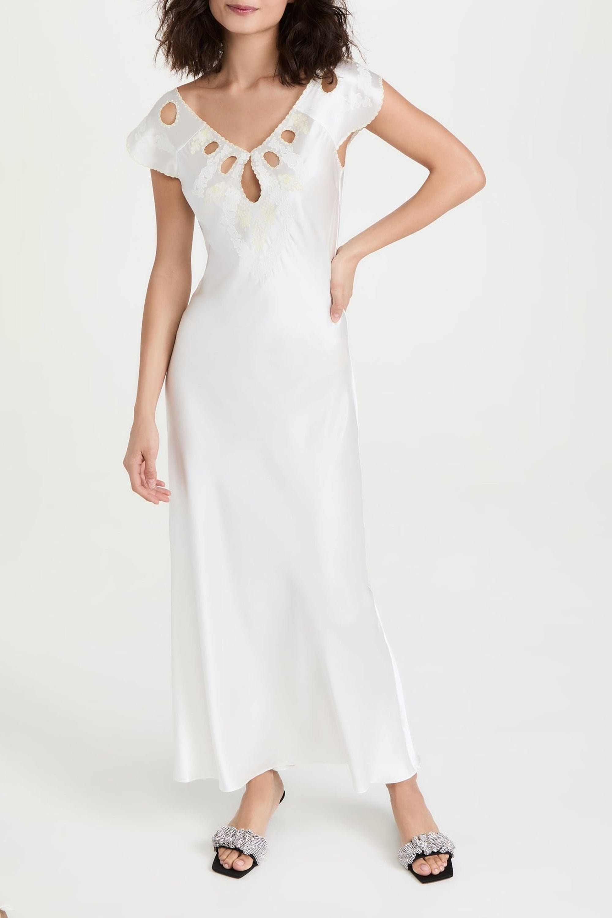 Robe midi brodée en soie - Ivory
