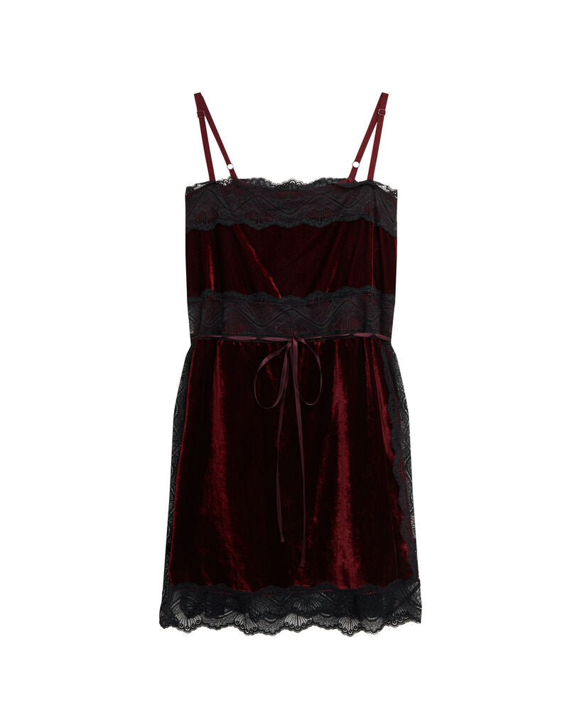 Mini-robe en velours - Bordeaux