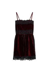 Robe courte en velours et à détails en dentelle - Bordeaux