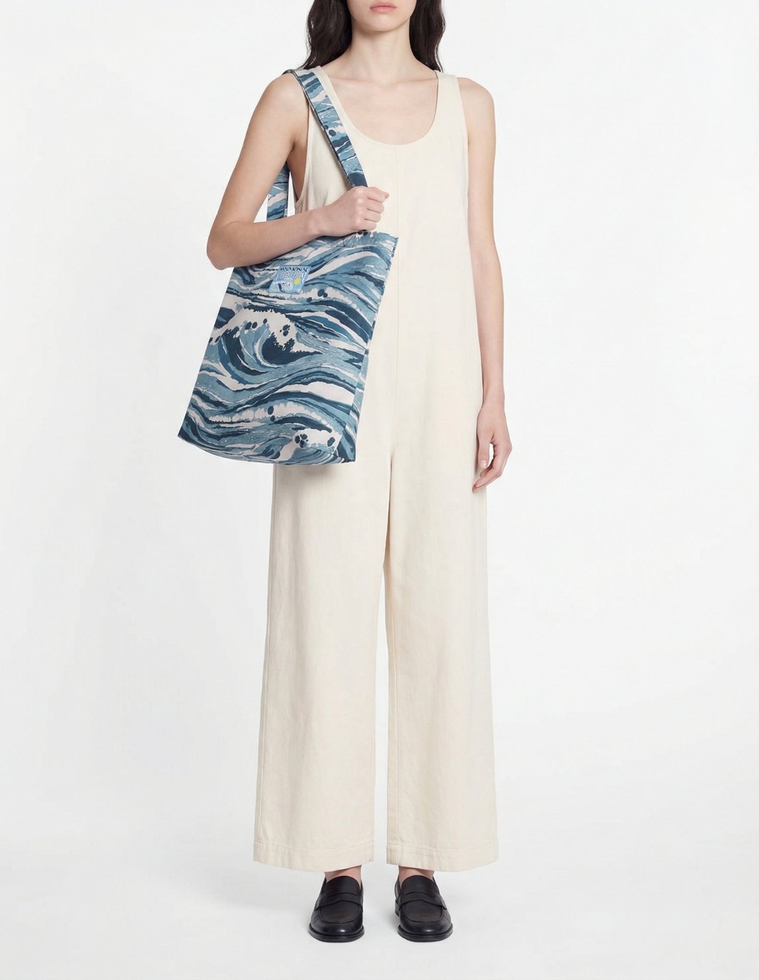 Sac Maison Kitsuné x Vilebrequin en lin - Storm Blue Design