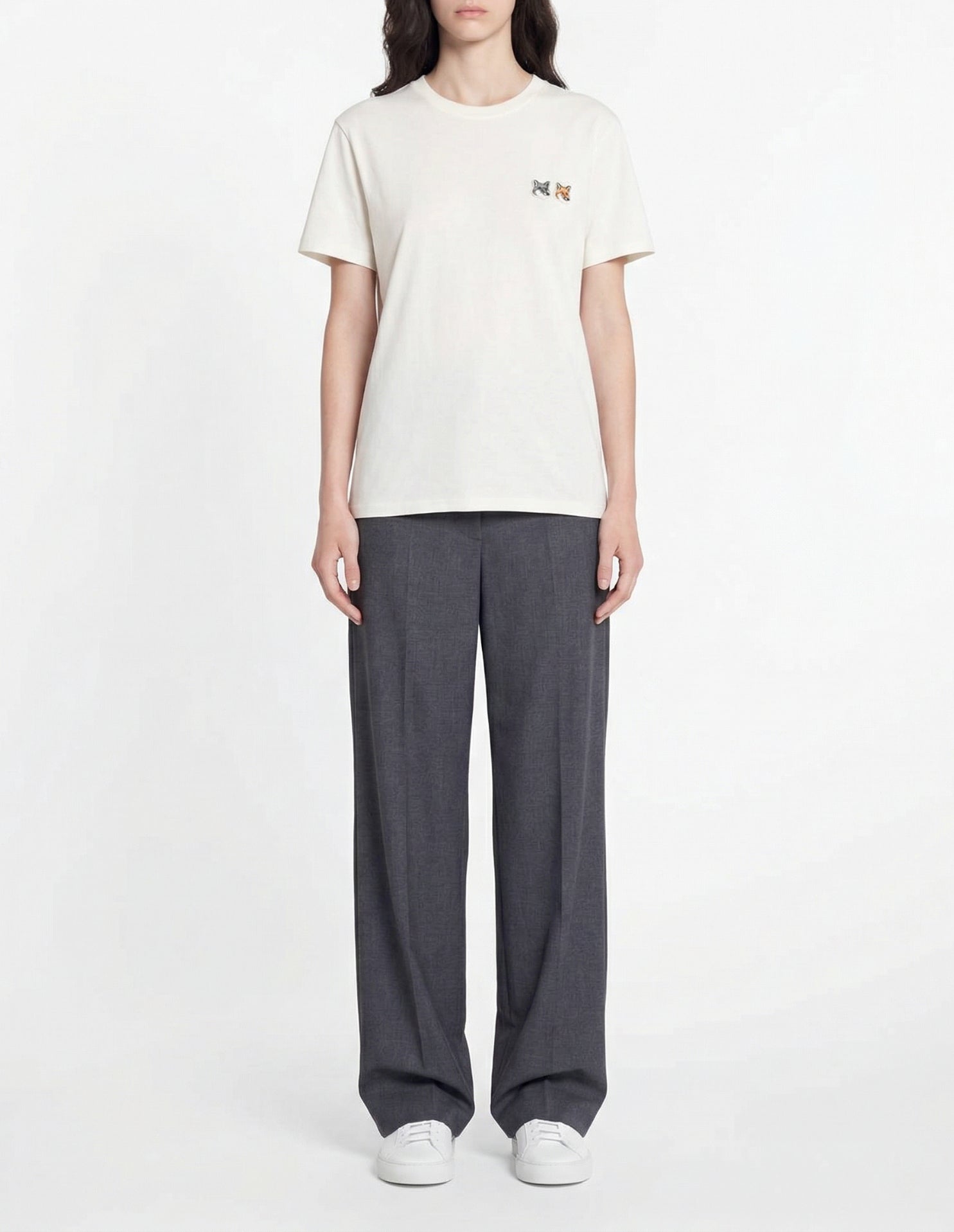 Short-sleeved T-shirt with double badge - Latte