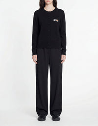 Turtleneck cardigan with double wool crest - Black