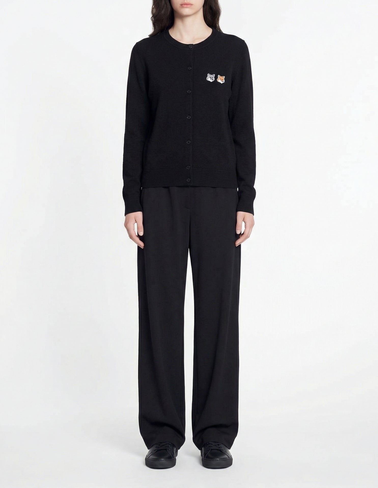 Turtleneck cardigan with double wool crest - Black