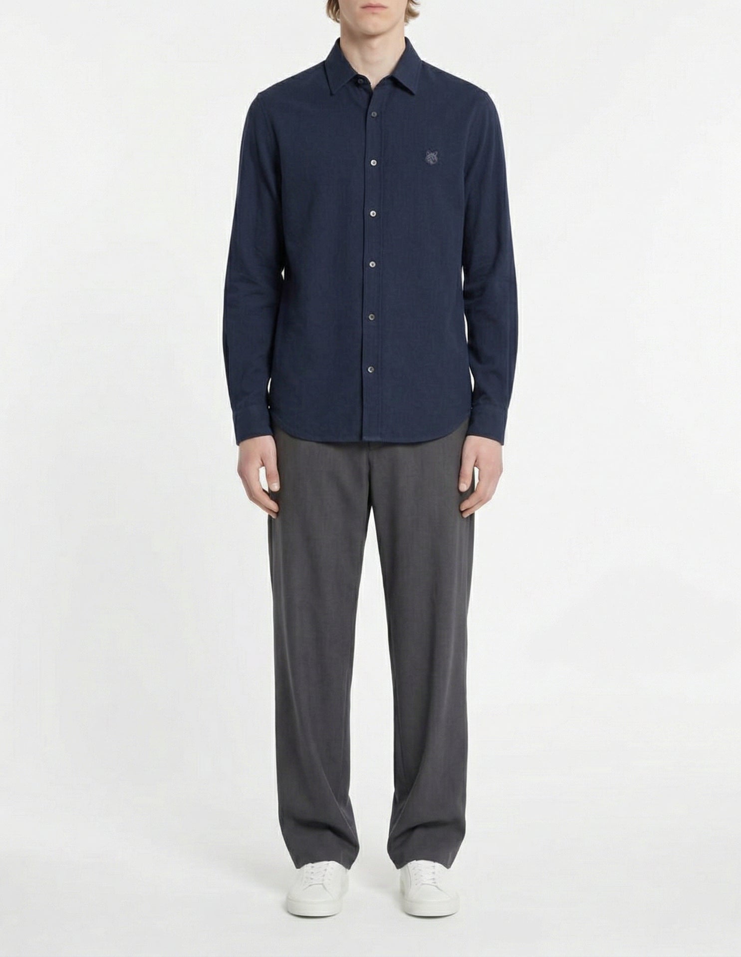 Embroidered patch shirt - Ink Blue