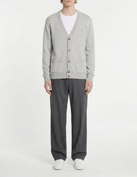 Baby Fox embroidered wool cardigan - Light Grey Melange