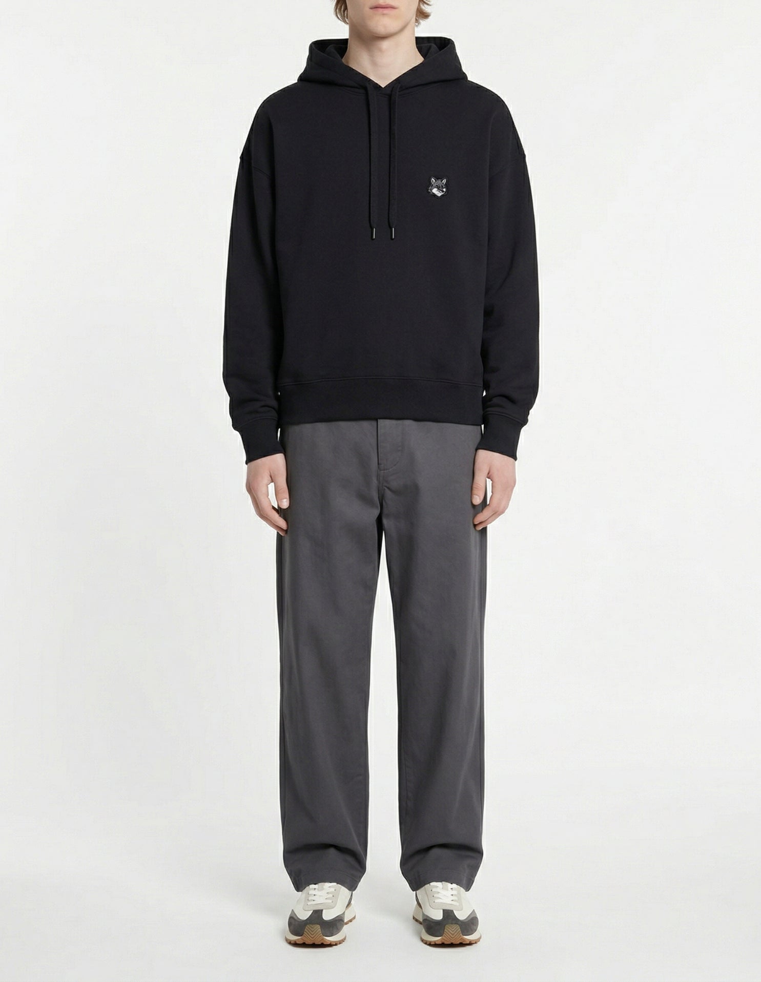 Sweat à capuche Bold Fox Head oversize avec écusson - Black