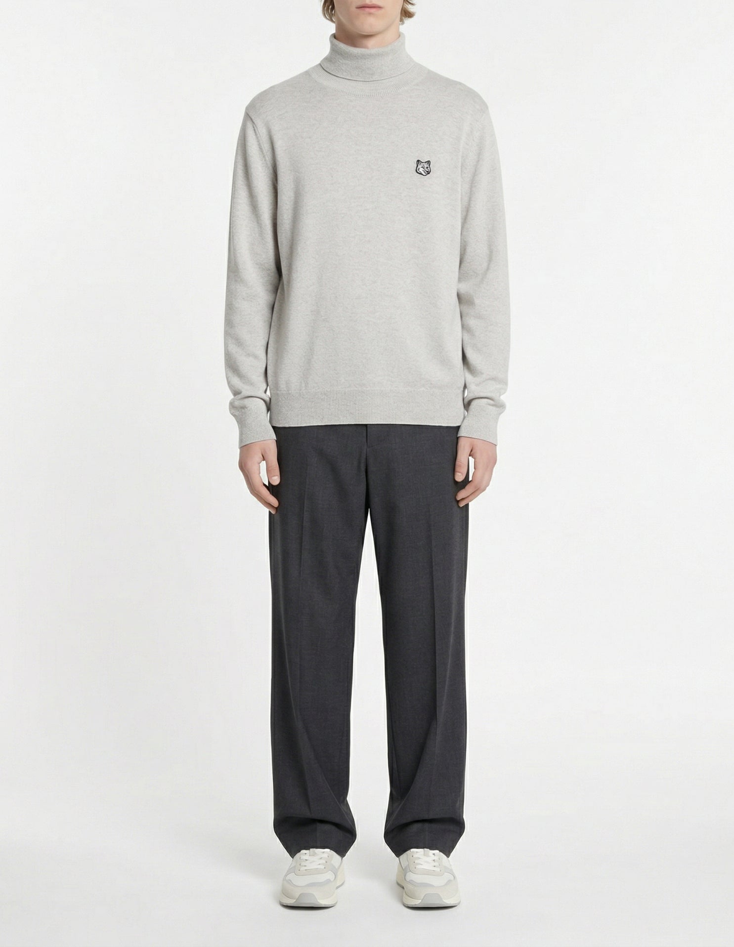 Wool badge turtleneck jumper - Light Grey Melange