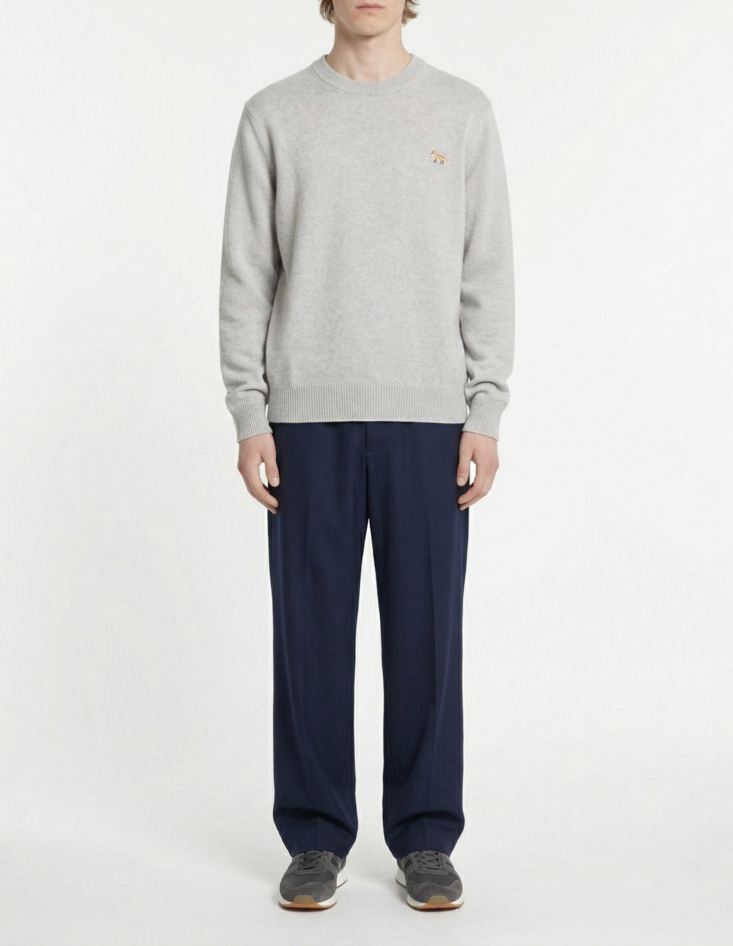 Baby Fox long-sleeved wool jumper - Light Grey Melange