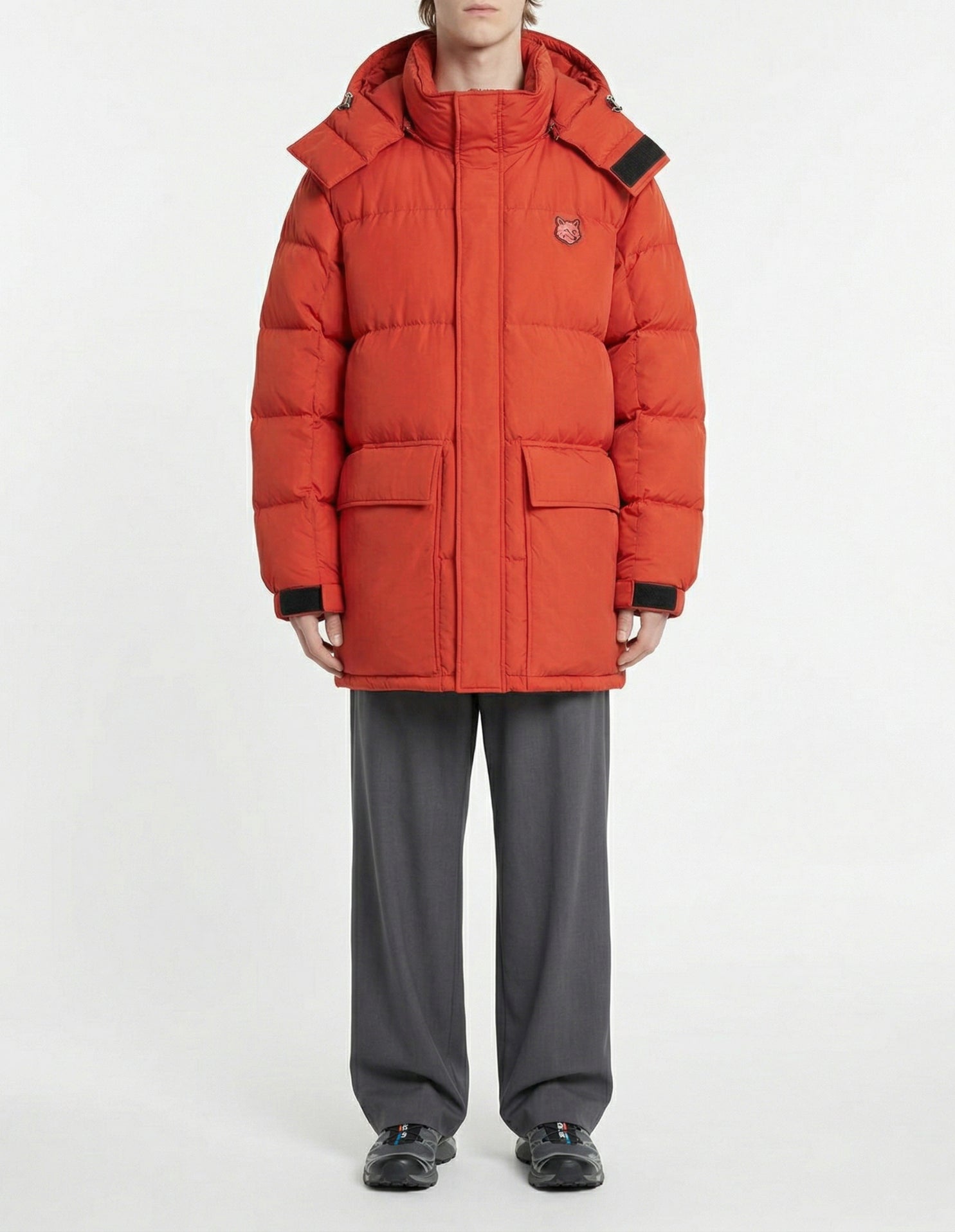 Hooded jacket with pockets and crest - Clay