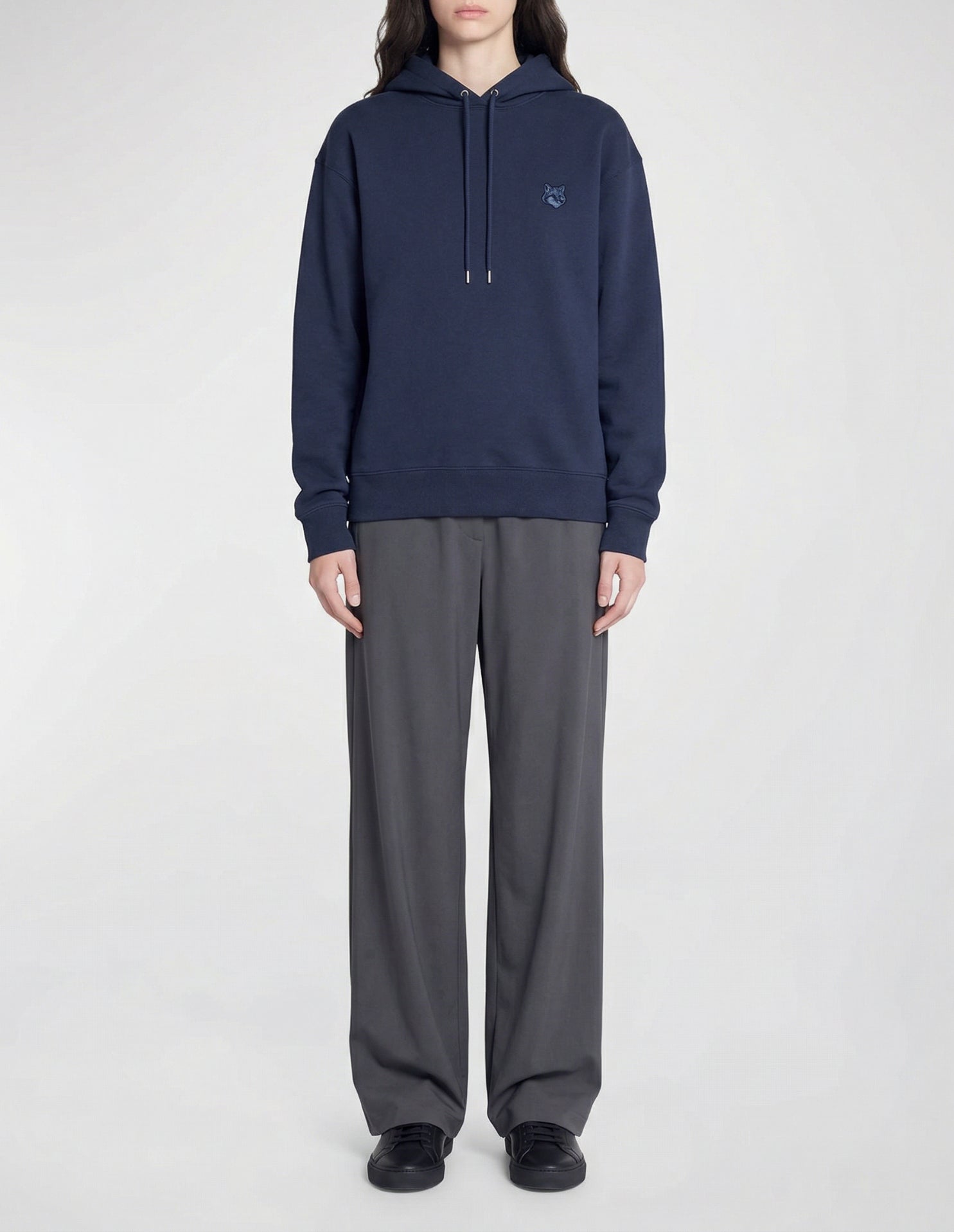 Bold Fox Head and long sleeve hoodie - Ink Blue