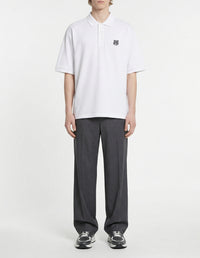 Oversized short-sleeved polo shirt with crest - White