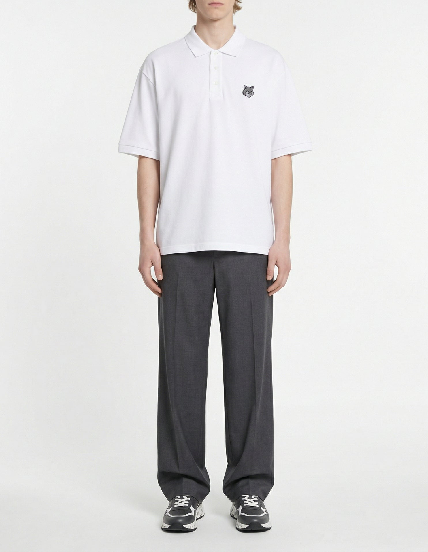 Oversized short-sleeved polo shirt with crest - White