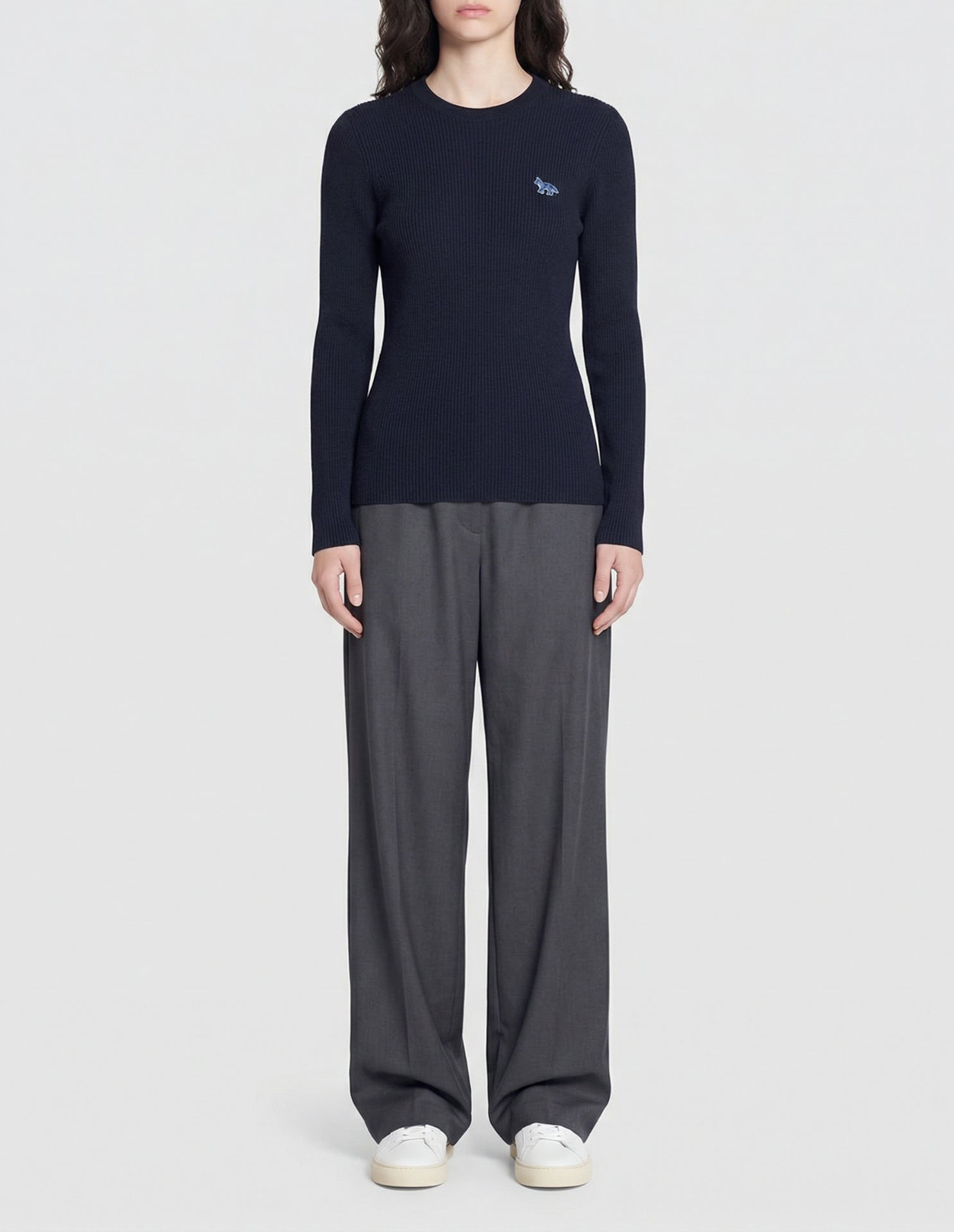 Baby Fox wool blend ribbed jumper - Navy