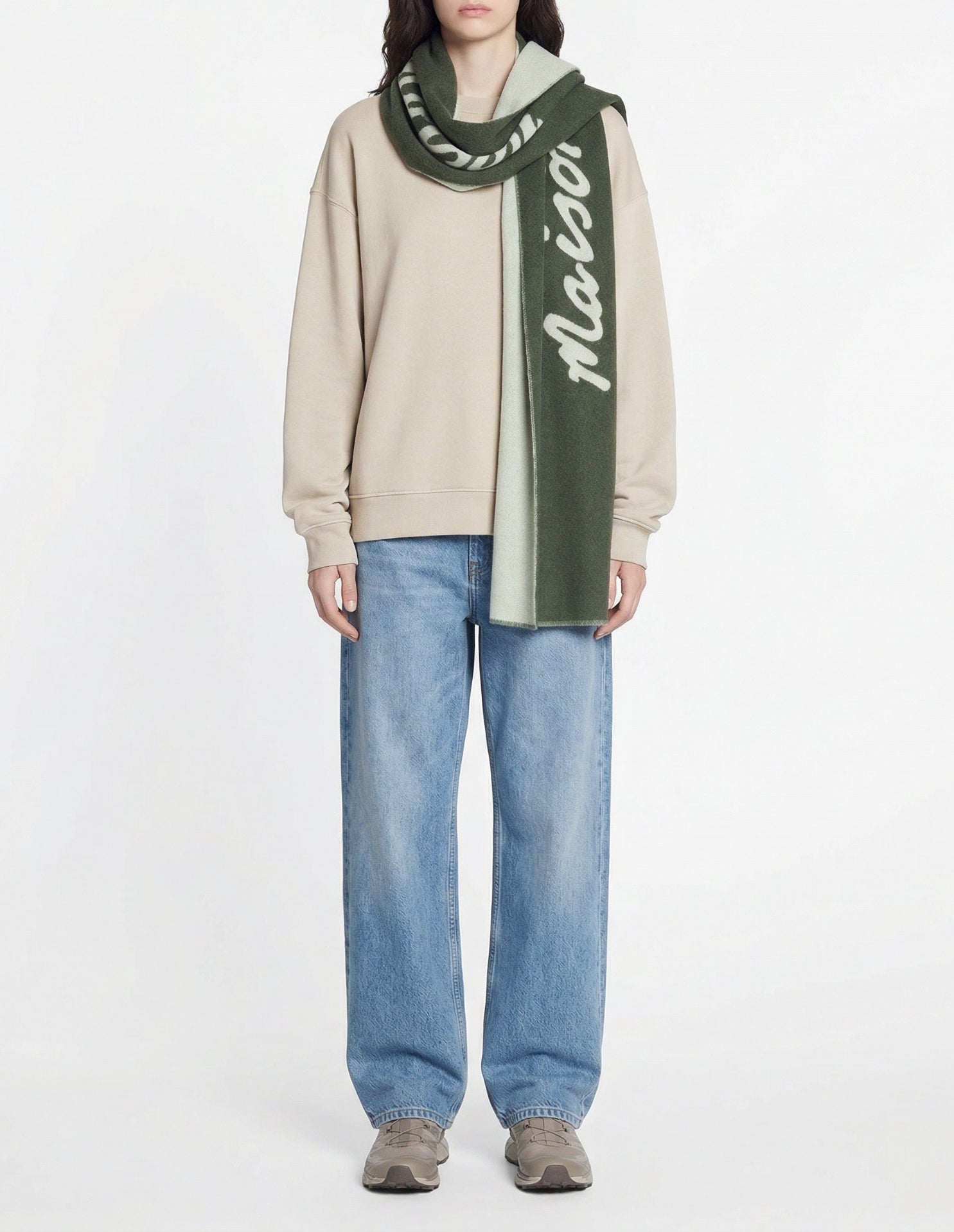 Maison Kitsuné logo scarf in wool - Bay Leaf