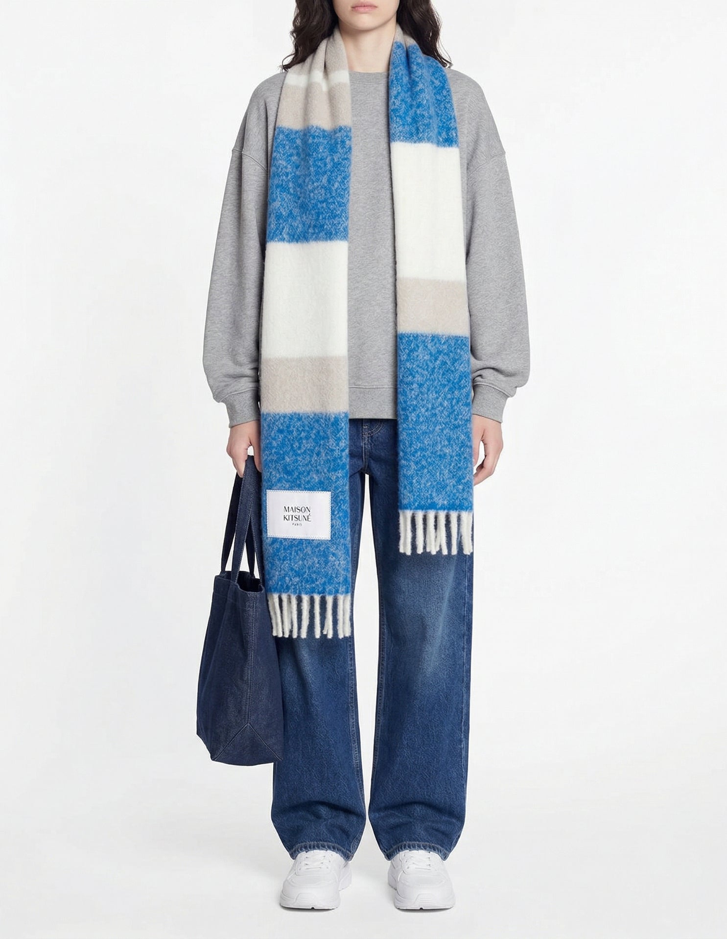 Écharpe rayée en laine - Pure Cashmere & Blue