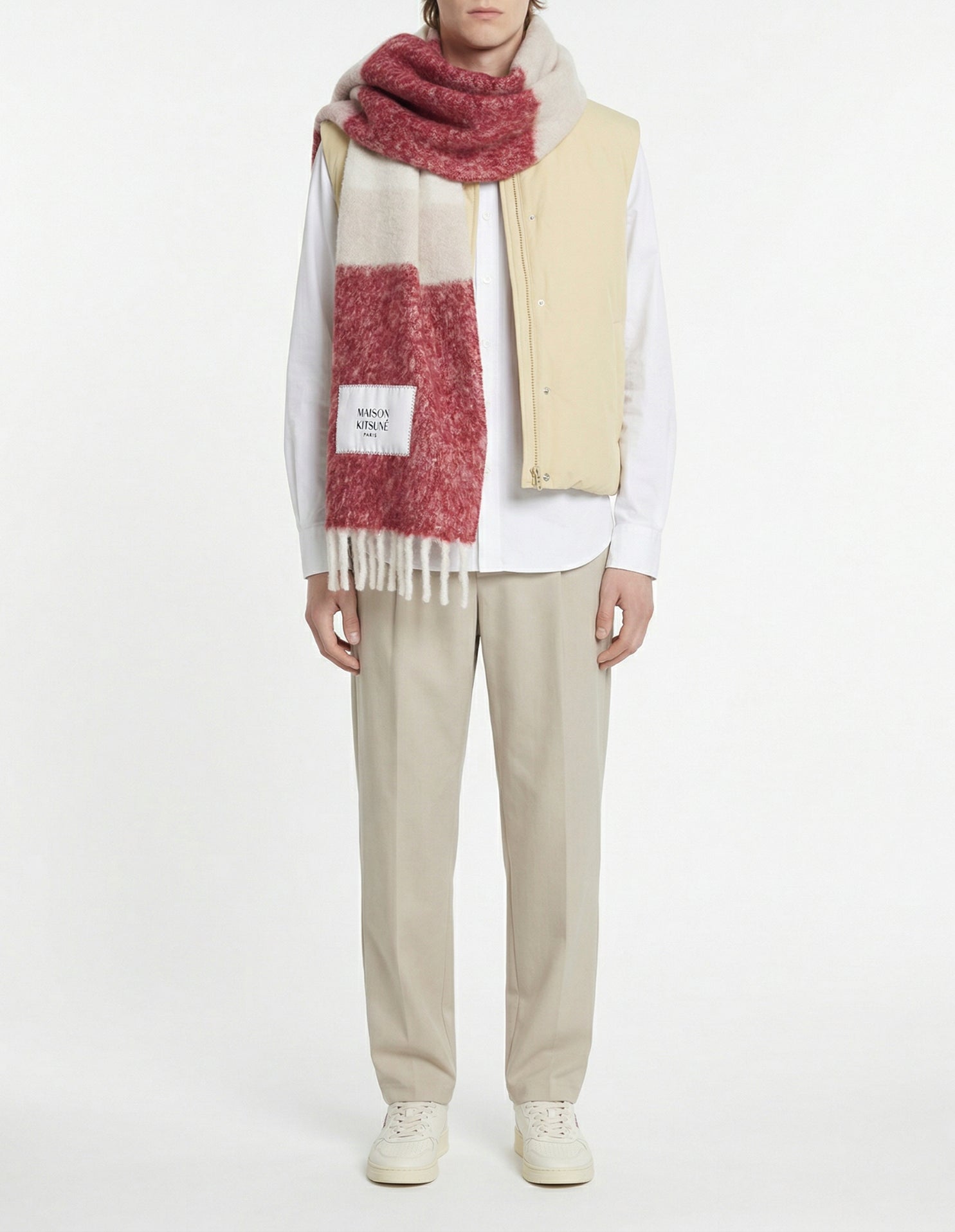 Striped wool scarf - Feather Beige & Mahogany