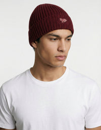 Wool hat with embroidered badge - Red Brown