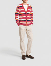 Cardigan à col V rayé en lin mélangé - Hibiscus Ink Stripes