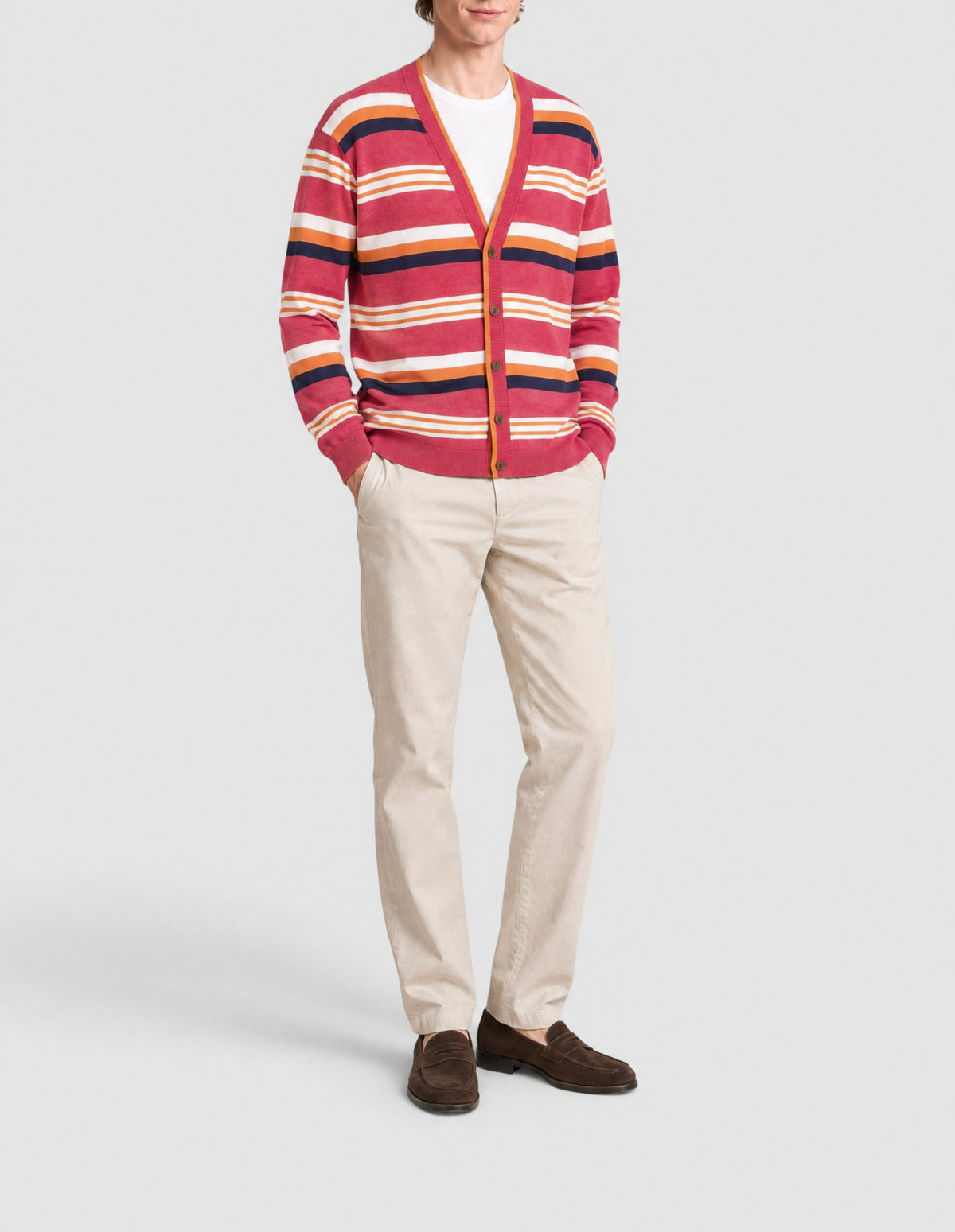 Cardigan à col V rayé en lin mélangé - Hibiscus Ink Stripes