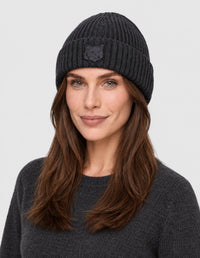 Bonnet avec écusson brodé en laine - Charcoal