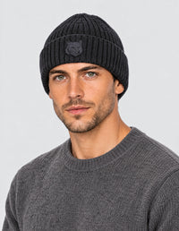 Bonnet avec écusson brodé en laine - Charcoal