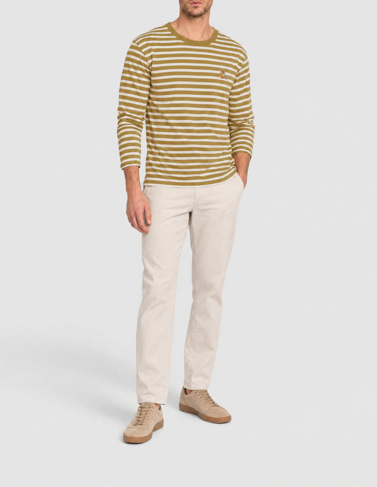 T-shirt à manches longues Chillax - Khaki Green Stripes