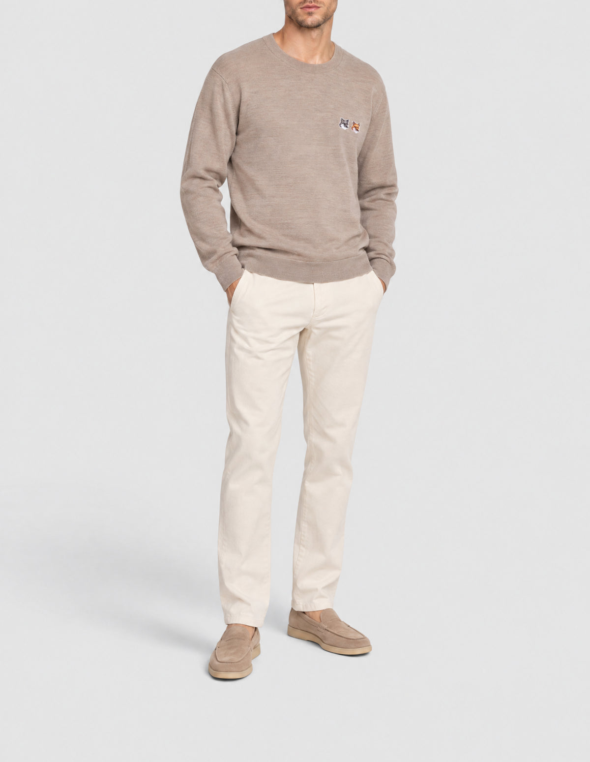 Pull avec écusson brodé en laine - Beige
