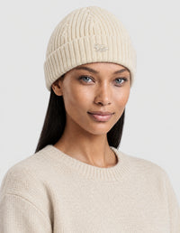 Bonnet avec écusson brodé en laine - Off-White