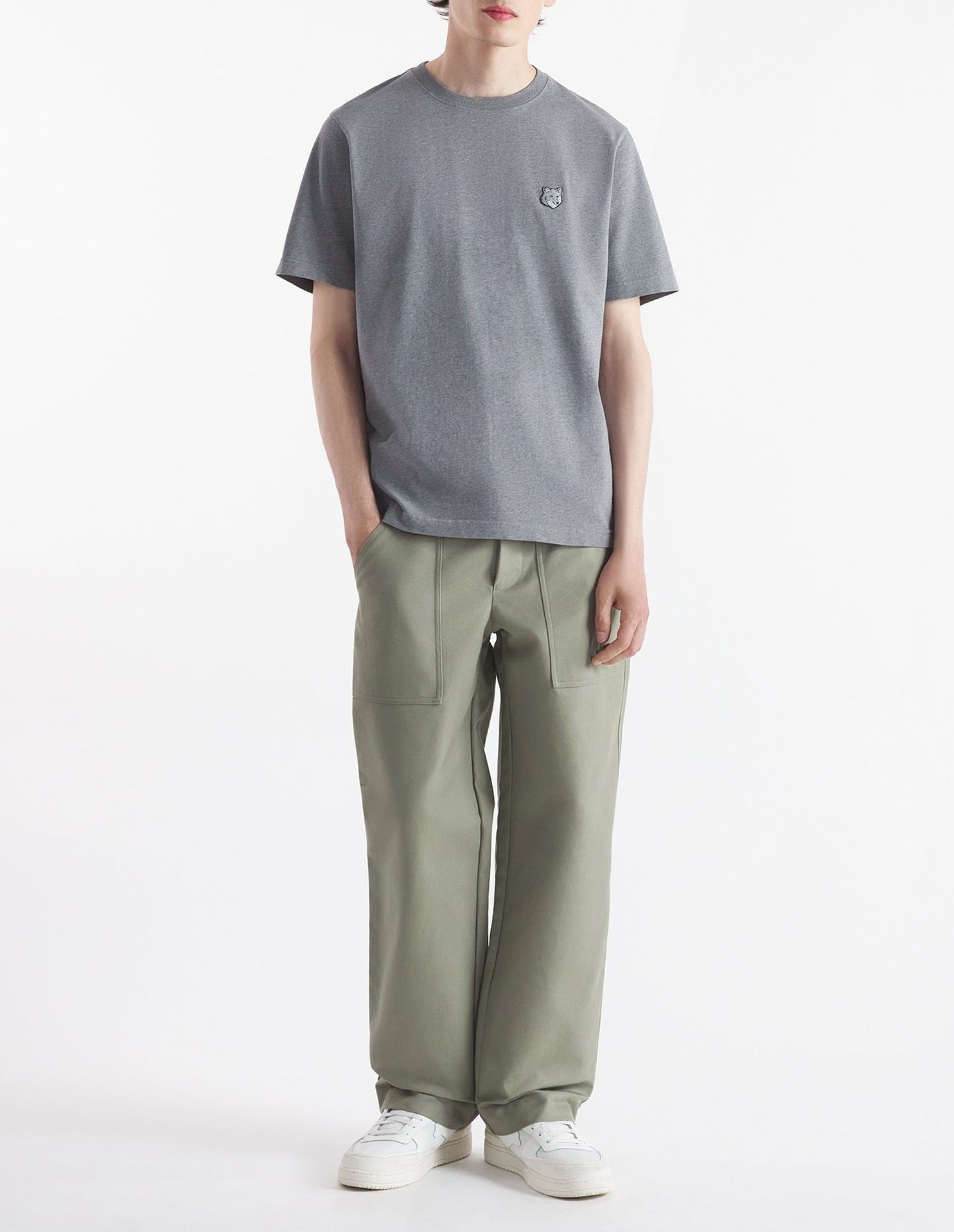 Bold Fox Head T-shirt with patch - Medium Grey Melange