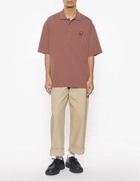 Oversized short-sleeved polo shirt with crest - Brunette