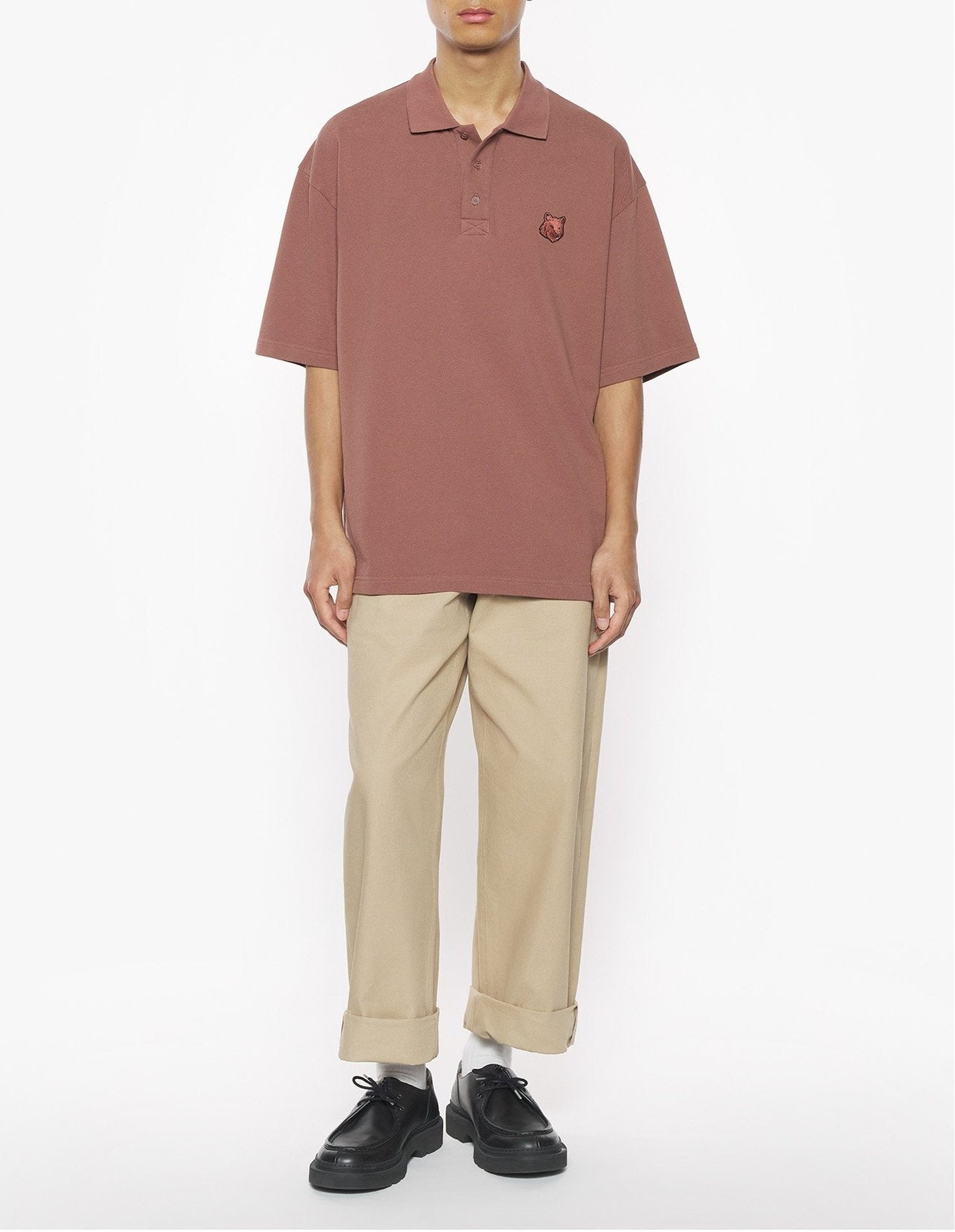 Oversized short-sleeved polo shirt with crest - Brunette