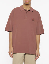 Oversized short-sleeved polo shirt with crest - Brunette