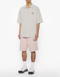 Oversized polo shirt with badge - Truffle