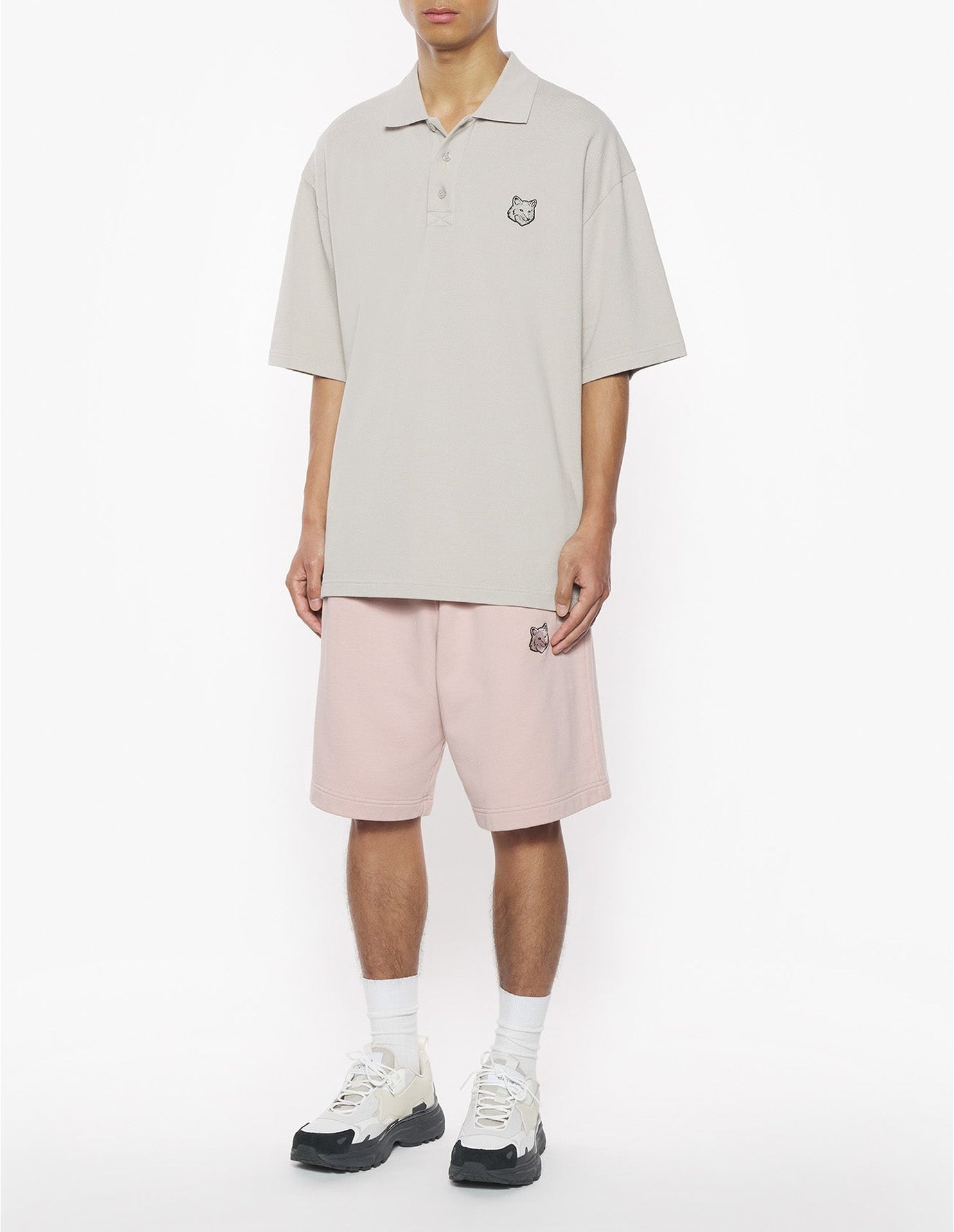 Oversized polo shirt with badge - Truffle