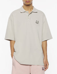 Oversized polo shirt with badge - Truffle