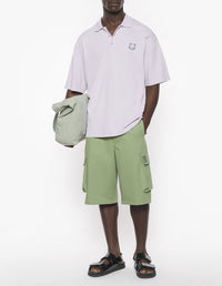 Oversized polo shirt with badge - Soft Mauve