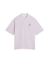 Oversized short-sleeved polo shirt with badge - Soft Mauve