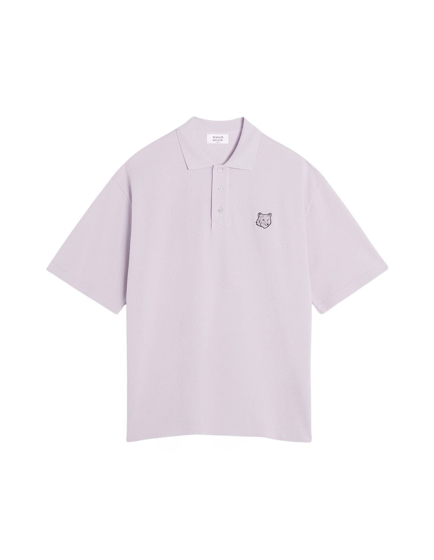 Oversized short-sleeved polo shirt with badge - Soft Mauve