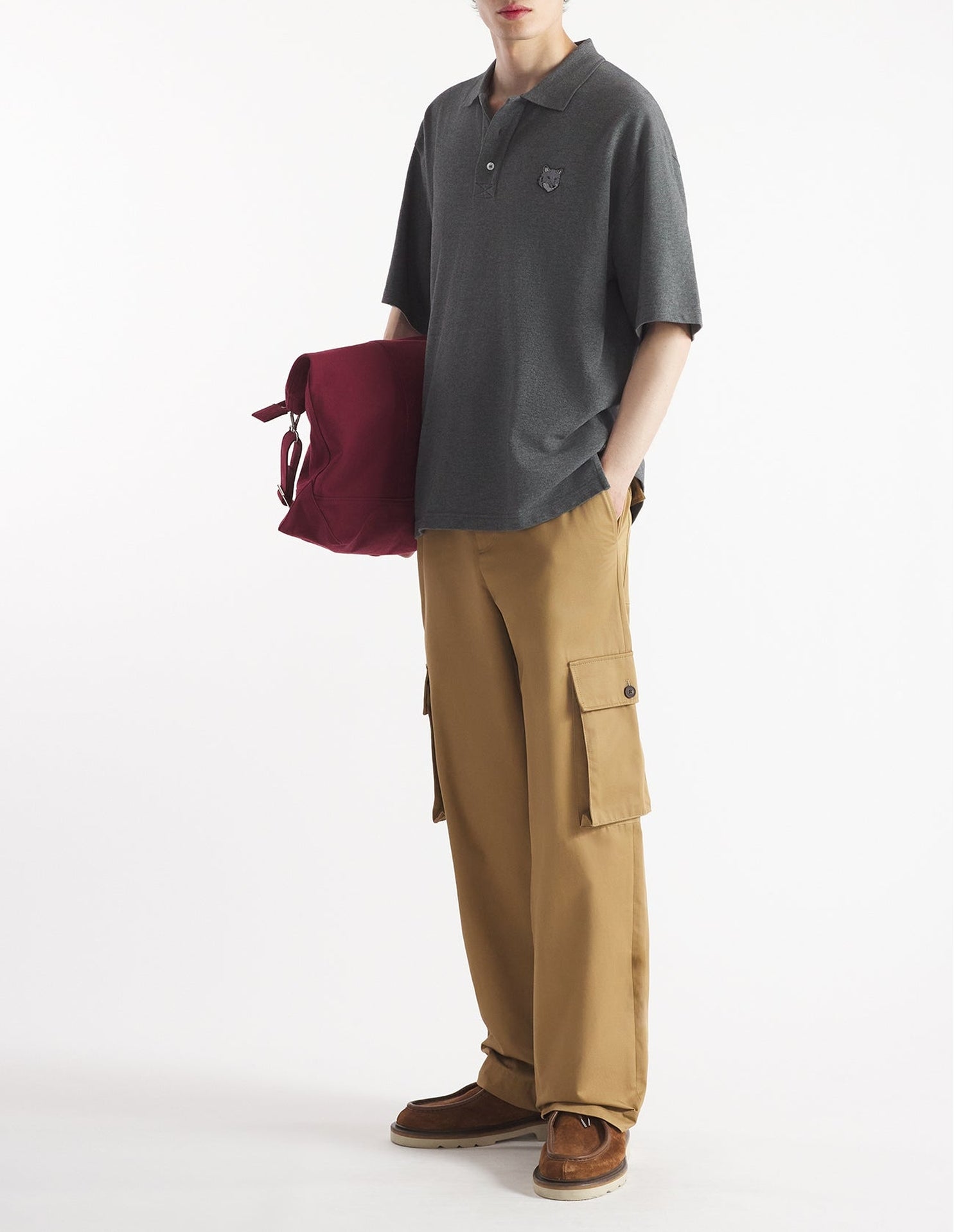 Polo à manches courtes coupe oversize avec écusson - Dark Grey Melange