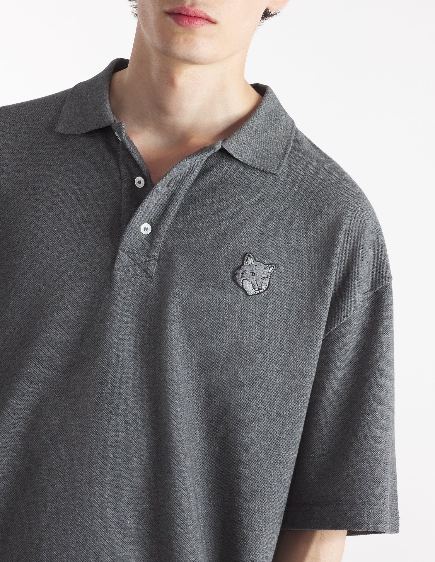 Polo à manches courtes coupe oversize avec écusson - Dark Grey Melange
