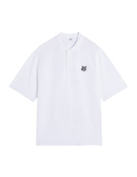 Oversized short-sleeved polo shirt with crest - White