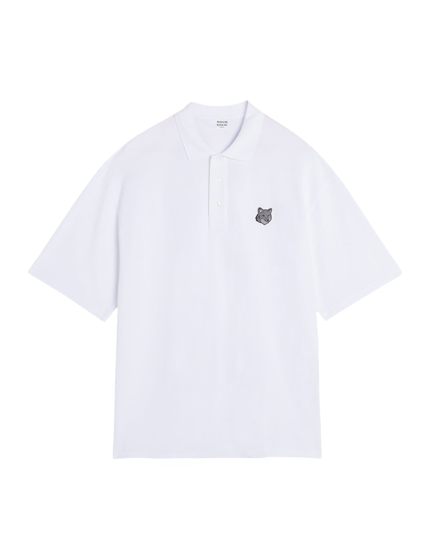Oversized short-sleeved polo shirt with crest - White