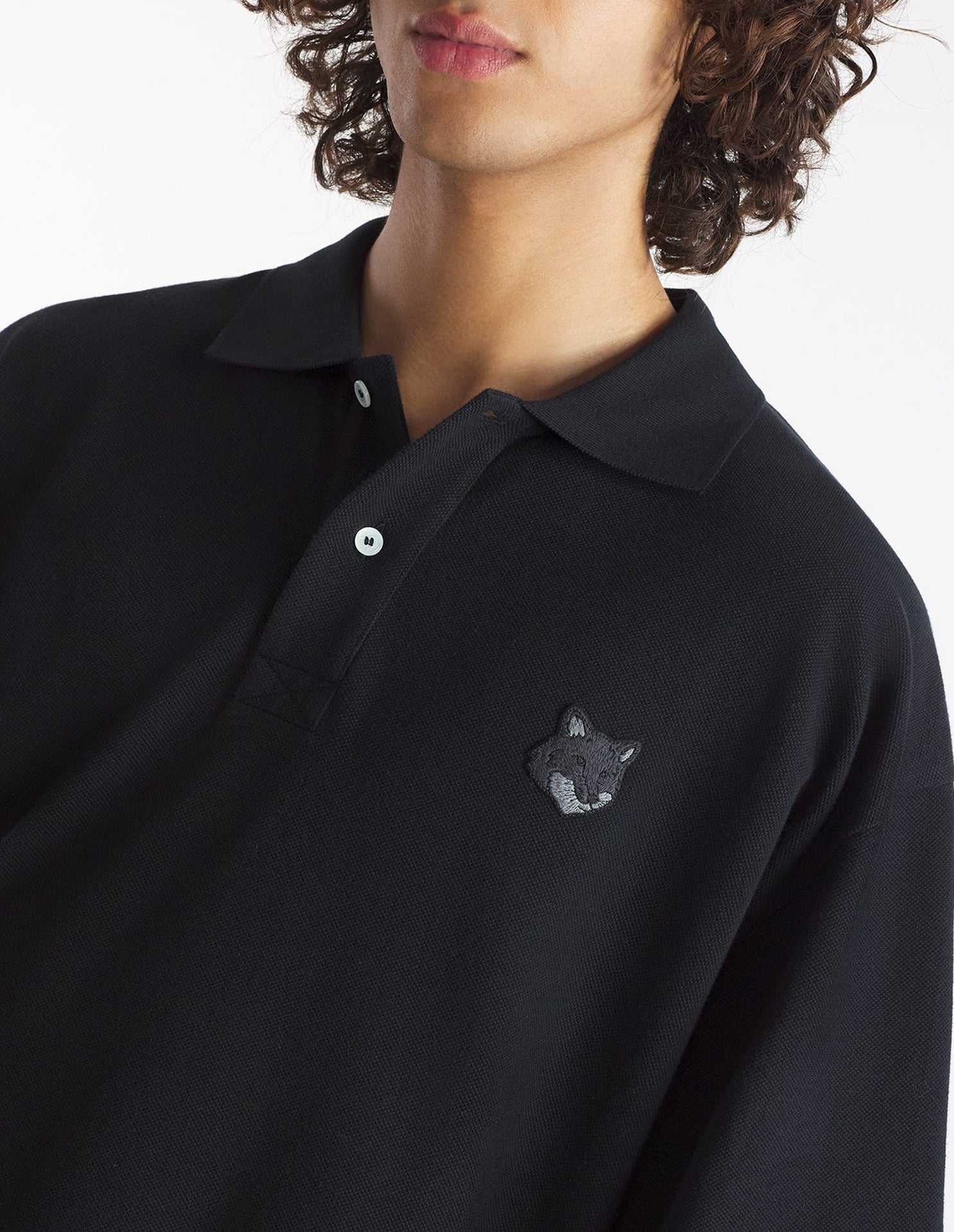Oversized short-sleeved polo shirt with crest - Black