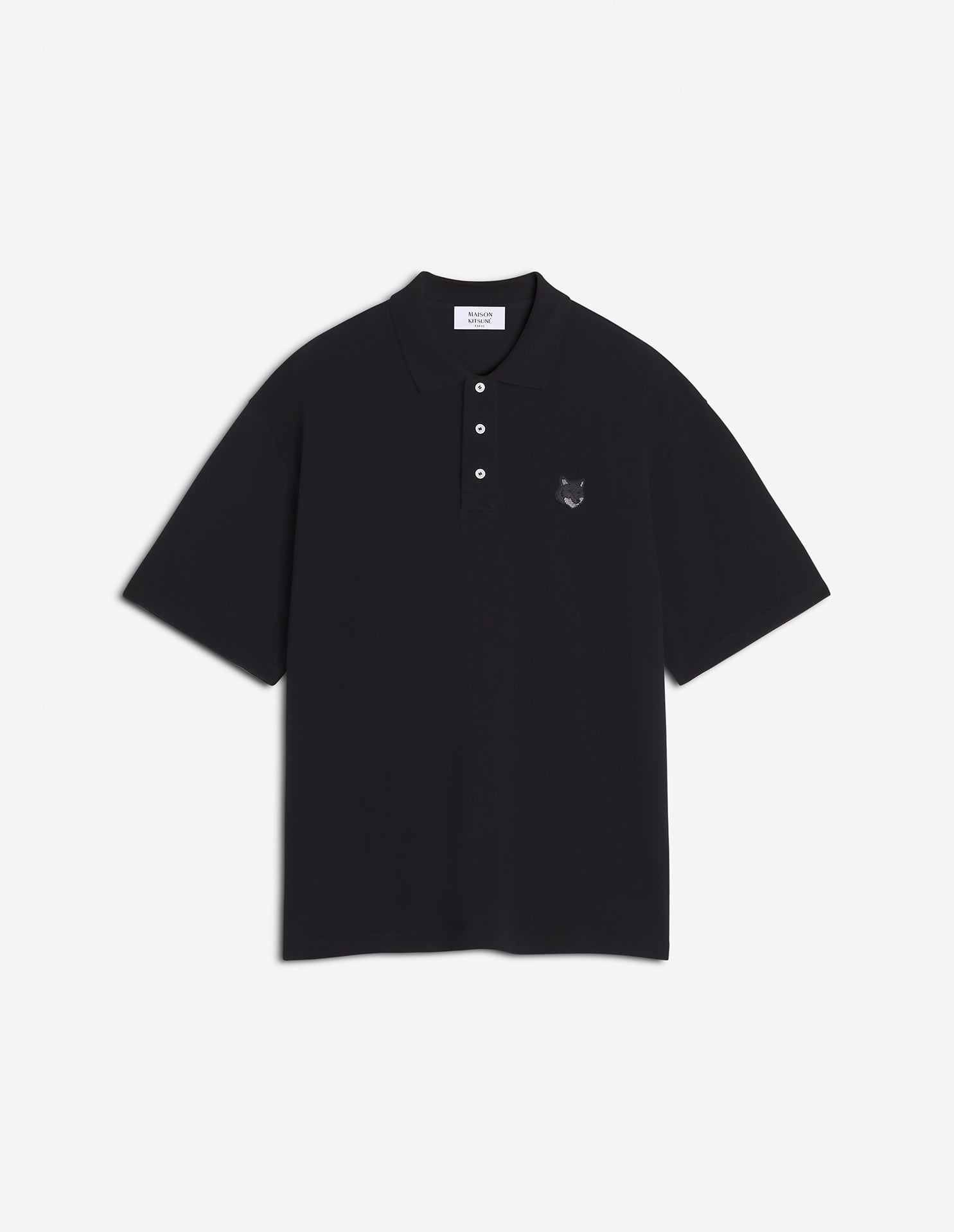 Oversized short-sleeved polo shirt with crest - Black
